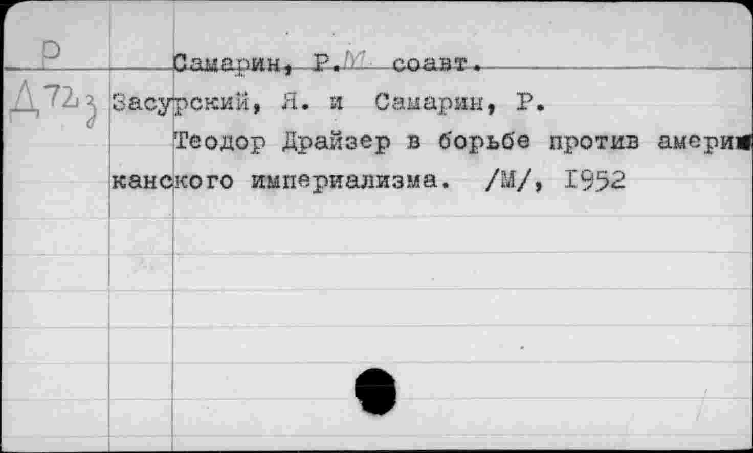 ﻿р			Самарин, Р..' '—саазт.——			 Засурский, Я. и Самарин, Р. гГсодоп Драйзер в борьбе против америв
		канского империализма. /И/, 1952
		
		
		
		
		
		